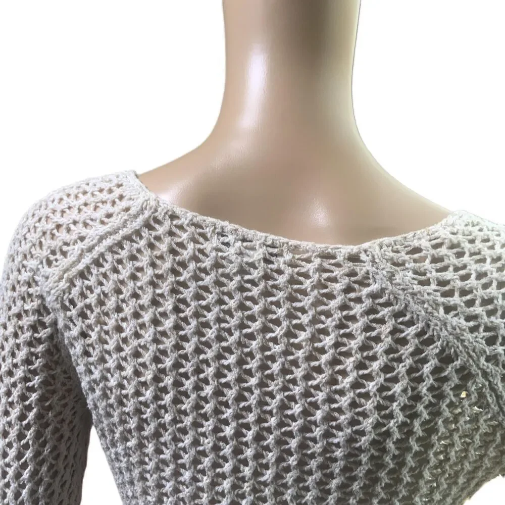 Lucky Brand‎ Beige Open-Knit Long Sleeve V-Neck Pullover Sweater Size XS